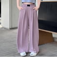 thumbnail image 6 of Otqutp Girls Casual Linen Pants High Waist Wide Leg Flowy Trousers Cute Pull On Jogger Sweatpants Trendy Beach Trousers Y2k Outfit, 6 of 8