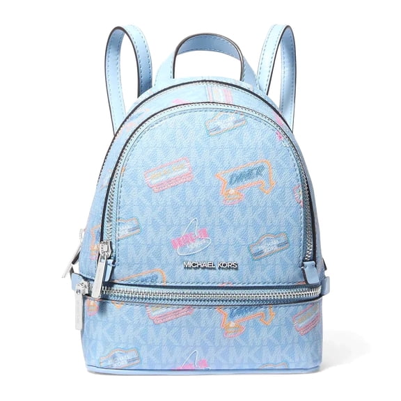 Michael Kors Women's Rhea Extra-Small Printed Signature Logo Convertible Backpack (Light Sky)