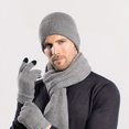 thumbnail image 1 of 3pcs/set  Men‘s Hat Gloves Scarf Set  Men‘s Winter Warm Knit Hat  Riding Ear Protection Beanie Hat,Grey, 1 of 10
