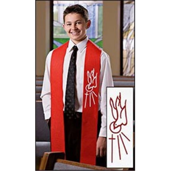 Catholic Church Ceremony Descending Dove with Cross and Rays 45" Red Felt Confirmation Stole