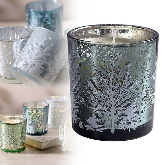 SMKE Fir Candle Pine Needle Design Holiday Candle Luxury Home Fragrance Gifts Christmas Glass Candle Cups Votive Candles Jar With Soy Wax,Holiday Home Decoration,Wedding Favors Hand Poured Blue