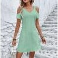 thumbnail image 1 of Robe d'Été pour Femmes 2024 Mode Grande Taille Col en V Dentelle Épaules Dénudées Ajustée Manches Courtes Robe Rabais de 50 % Liquidation!, 1 of 3