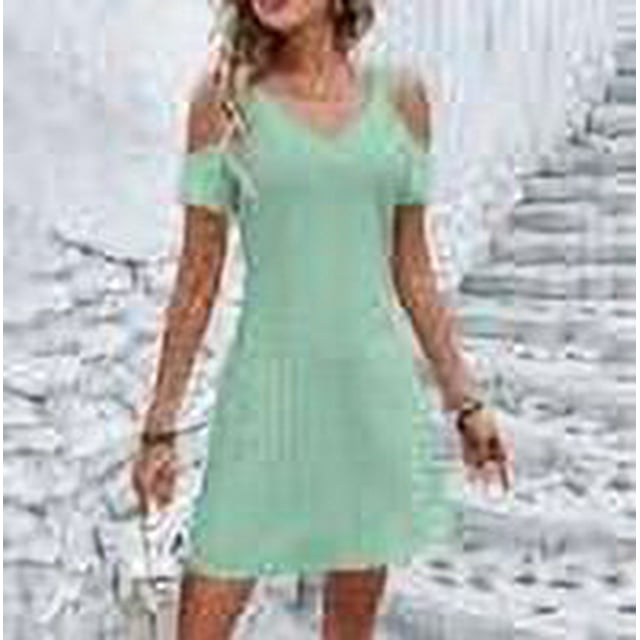 Robe d'Été pour Femmes 2024 Mode Grande Taille Col en V Dentelle Épaules Dénudées Ajustée Manches Courtes Robe Rabais de 50 % Liquidation!