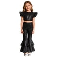thumbnail image 3 of iiniim Girls Sequin Dance Outfit Hip Hop Jazz Crop Top and Pants Stage Performance Black 10, 3 of 7