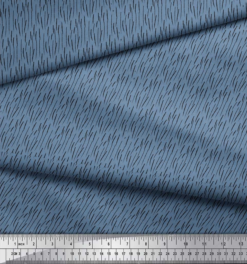 Soimoi Blue Modal Satin Fabric Brush Stroke Abstract Print Fabric by the Yard 42 Inch Wide