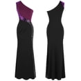 thumbnail image 4 of Angel-fashions Women's Purple Black Evening Dresses Splicing Sequin Ruched Slit Long Bodycon Vintage Luxury Party Gown, 4 of 6