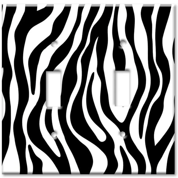 Art Plates - Double Gang Toggle Decorative Metal Wall Plate - Zebra Print - (Made in USA)