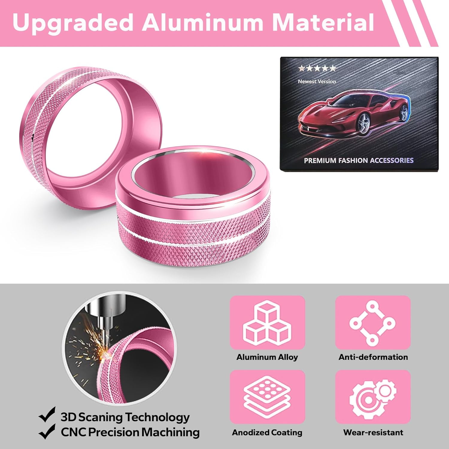 chasenew for Honda Civic 2022-2026 Accessories, CRV 2023-2026 & Acura Ingetra 2023-2025 (Fit 7" Screen/ 1 Audio Knob), 10pcs Knob Cover Kit - Push Start, Audio, AC & Air Vent (Pink)