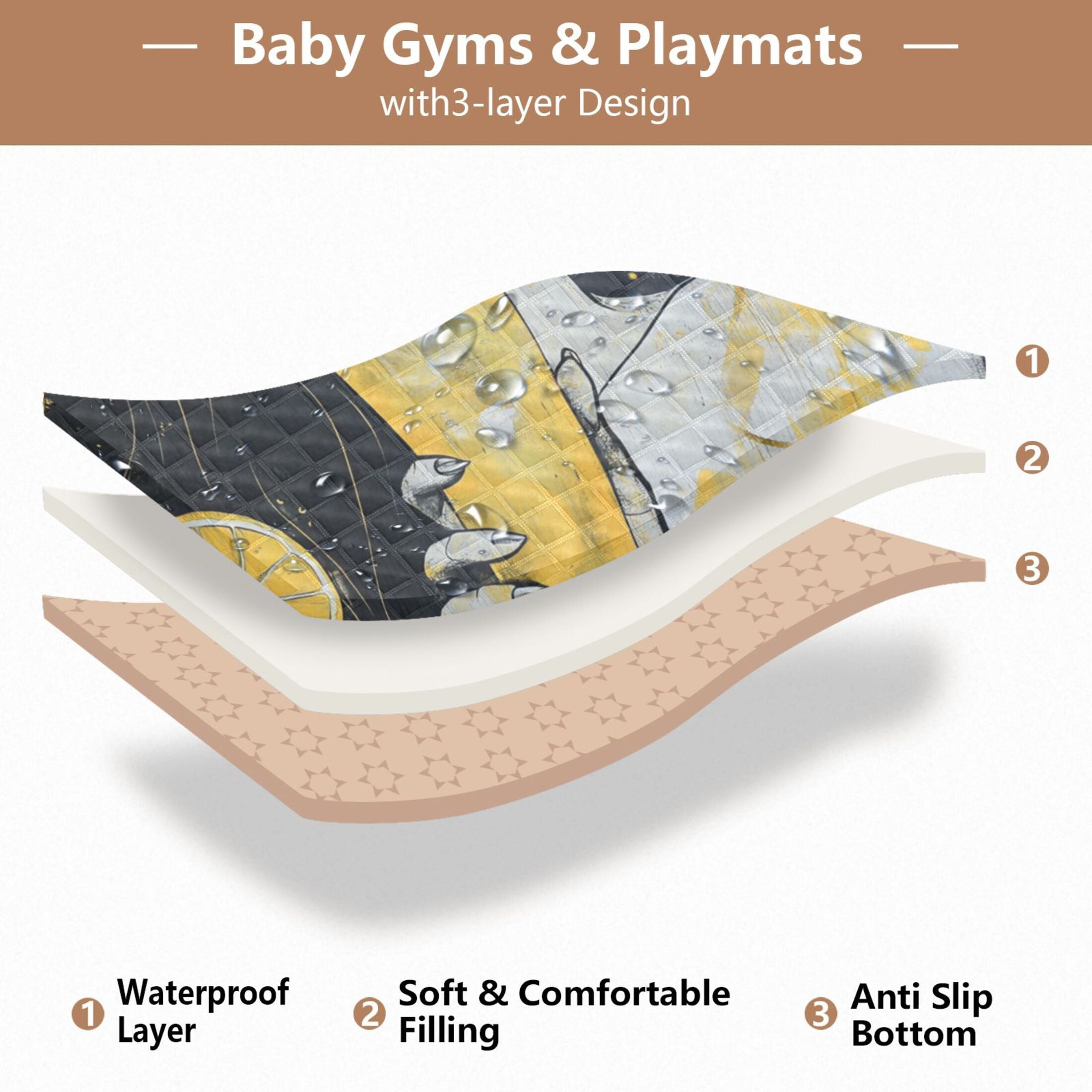 WOBOGO Blackhair Lass Baby Playmats Extra Large Waterproof Rollable Activity Pads for Toddlers 50×50inch