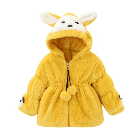 

Honeeladyy Toddler Girls Solid Color Thicken Plush Cute Flowers Rabbit Ears Winter Hoodie Thick Coat Cloak Yellow