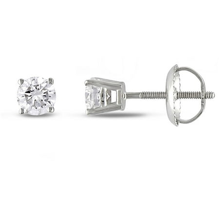 Miabella 1/2 Carat T.W. Diamond Solitaire 14kt White Gold Screwback Stud Earrings, IGL Certified