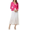 thumbnail image 3 of INSPIRE CHIC Valentine's Day Women's Floral Lace Cardigans Tie Front Ruffled Hem Sheer Crop Bolero Shrug S Hot Pink, 3 of 7