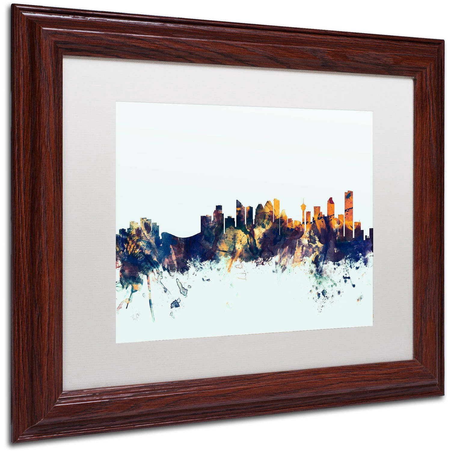 Trademark Fine Art "Calgary Canada Skyline Blue" Canvas Art by Michael Tompsett, White Matte, Wood Frame