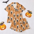 thumbnail image 2 of Halloween Pajamas Women,Fall Cute Pumpkin Ghost Print Pjs Short Sleeve Button Shirts and Shorts Pajamas Sets Earthy Yellow L, 2 of 9