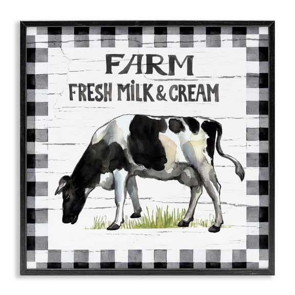 Stupell Industries Rustic Lodge Spring Cow with Border Black Framed Giclee Art, 12 x 12, by Elena Vladykina
