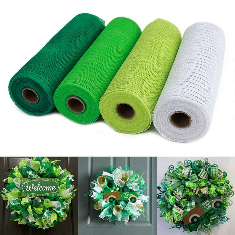 Deco Mesh Ribbon for Wreaths, 4 Rolls Decorative Mesh Ribbons for St.  Patrick's Day Shamrock Decoration DIY Crafts Supplies Wide 10inches Length  10yards 