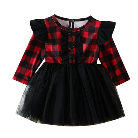 

JDEFEG 5 Year Clothes Toddler Girls Long Sleeve Ruffles Dresses Plaid Prints Tulle Princess Dress Trendy Dresses for Girls Girls Dresses Skirts for Girls Cotton Blend Black 110
