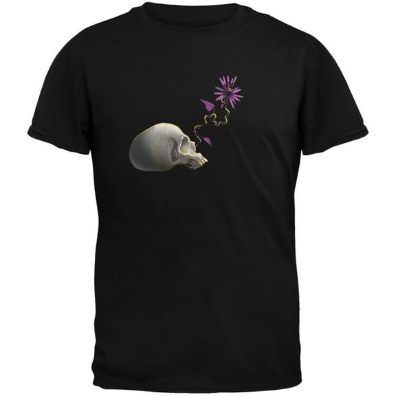 Skull Purple Flower Black Adult T-Shirt - Small