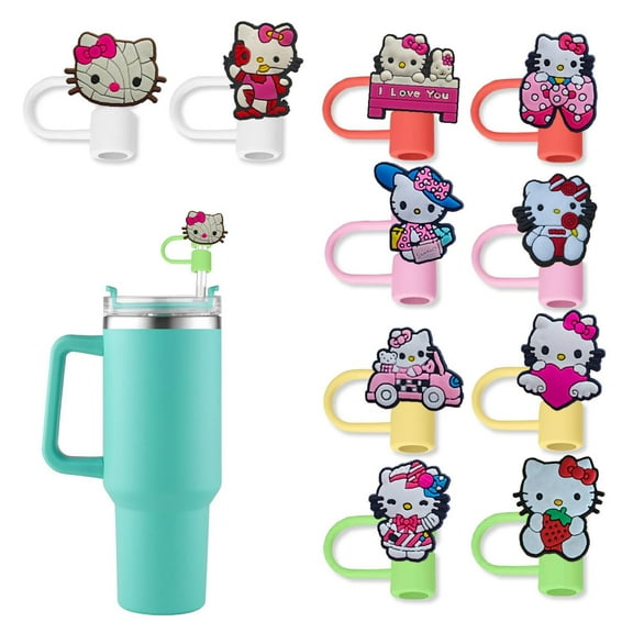 DONNGZAE 10Pcs Straw Covers Cap for Stanley Cup, Cute Hello Kitty Silicone Straw Toppers Accessories 10mm 0.4 Inch Compatible with Stanley Cup 30&40 Oz Tumbler, for Home and Party Decor SLO526-0172