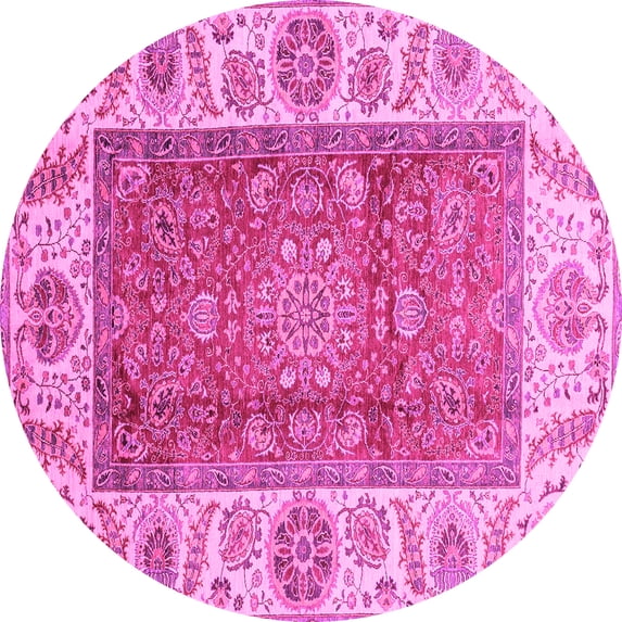 Ahgly Company Indoor Round Abstract Pink Modern Area Rugs, 7' Round