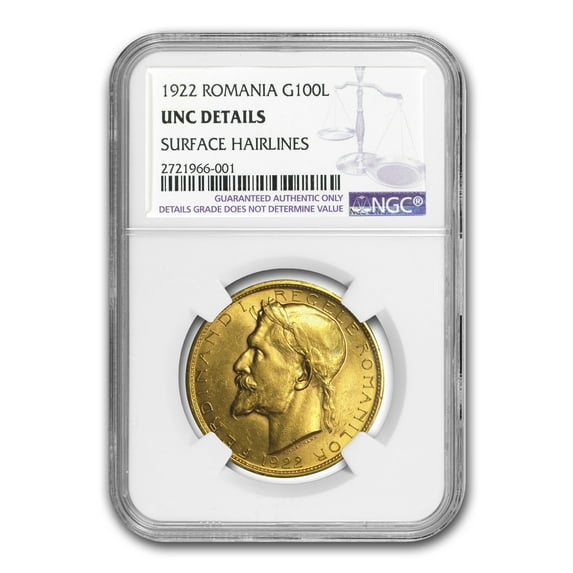 1922 Romania Gold 100 Lei Coronation Unc Details NGC