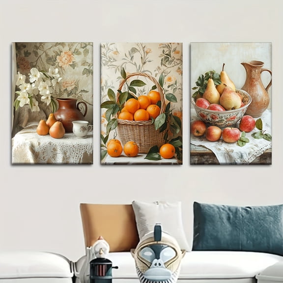 3pcs/Set, Canvas Painting--Unframed, Vintage Fruit Canvas Art in The Kitchen And Dining Room, Artist Drawing Set, Living Room, Library, Office, Cafe, Bar, Abstract Art, Perfect Birthday, Holiday Gif
