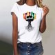 thumbnail image 2 of Tops de Manga Corta para las Mujeres de Ajuste Suelto, Día de la Independencia Negro Impreso, Cuello Redondo Suelto Superior, 2 of 4