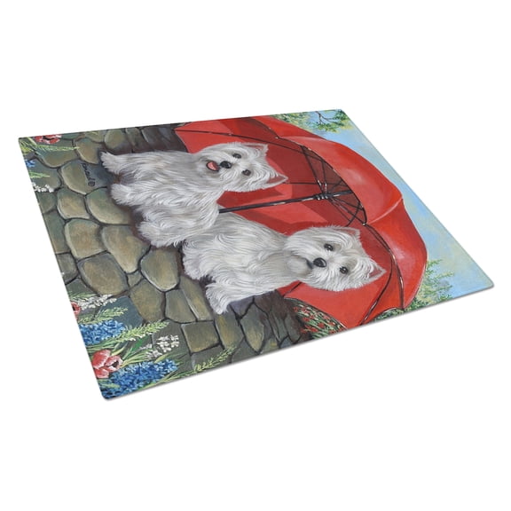 Westie April Showers Glass Cutting Board Large