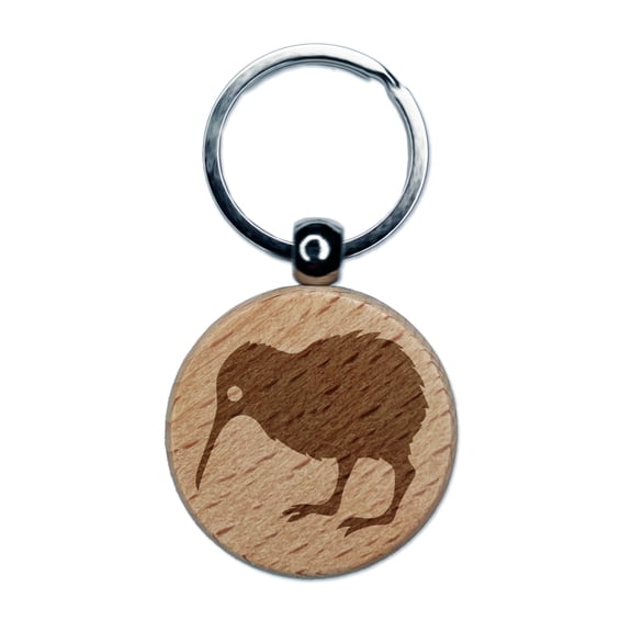 New Zealand Kiwi Bird Round Keychain Charm Tag - Engraved Wood
