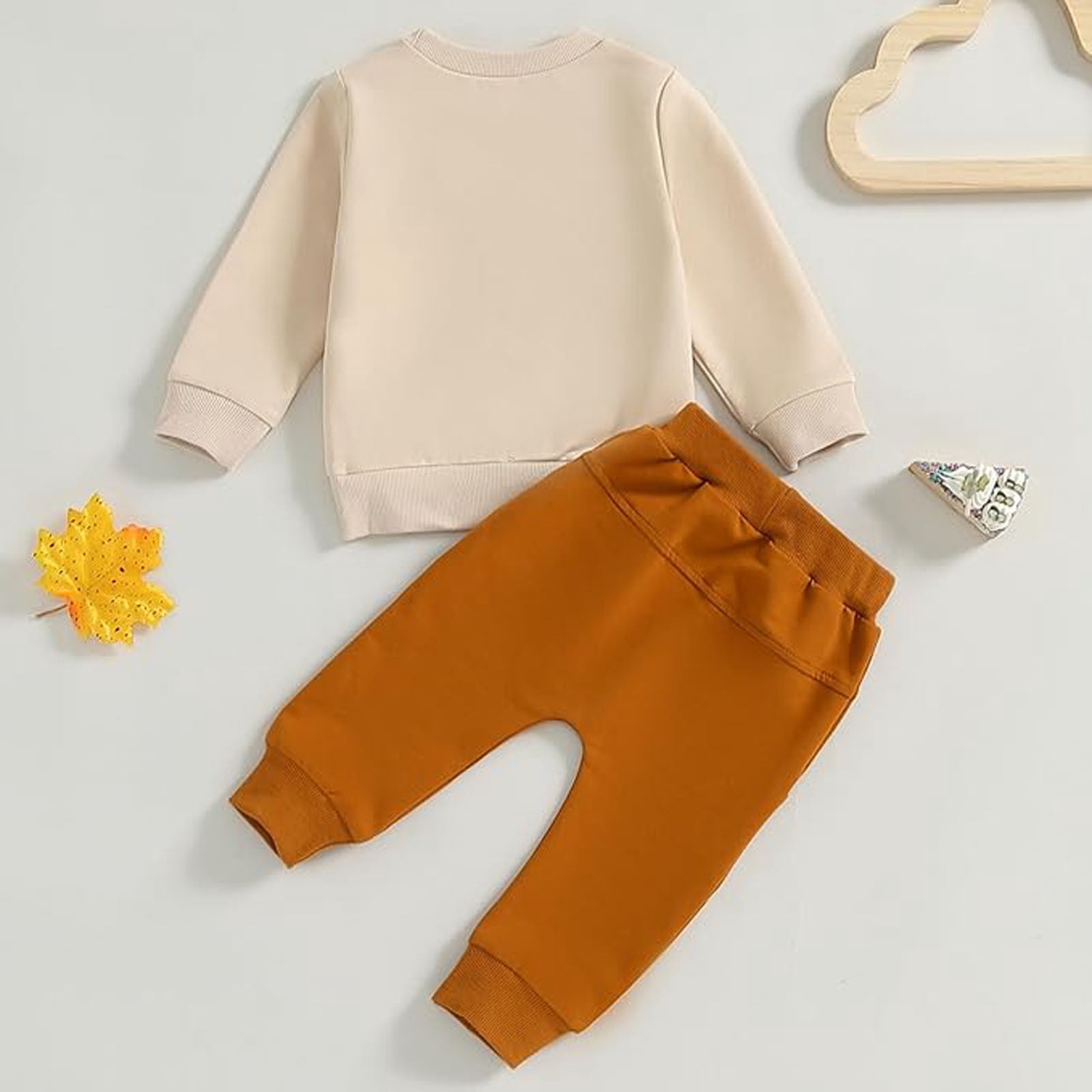 Weebloom Thanksgiving Baby Girl Outfit Boys Outfits Long Sleeve Graphic Print Sweatshirt Pants Kids Holiday Family Party Clothes Sets Brown 6-12 Months