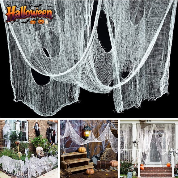 2 Pack White Creepy Halloween Cheesecloth Gauze 30x72 Inch, Ragged Spooky Haunted House Decor Net Cloth, Indoor Outdoor Porch Ceiling Window DIY Terror Scene Prop For Halloween Party Yard Decor