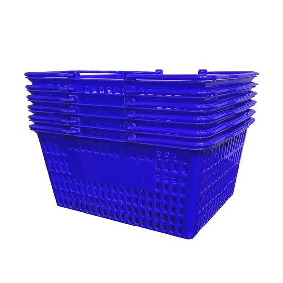 Stackable Plastic Shopping Baskets, Red and Blue, Easy-Grip Handles for Grocery, Retail, Liquor Stores, Home Use (6-pack, Blue)