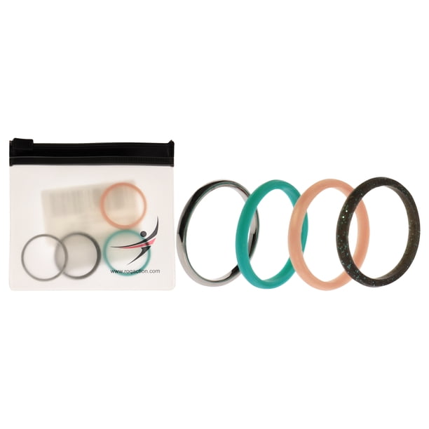 Juego de anillos gemelos de boda de silicona de 2 mm - Turquesa de ROQ para mujer - Anillo de 4 x 11 mm