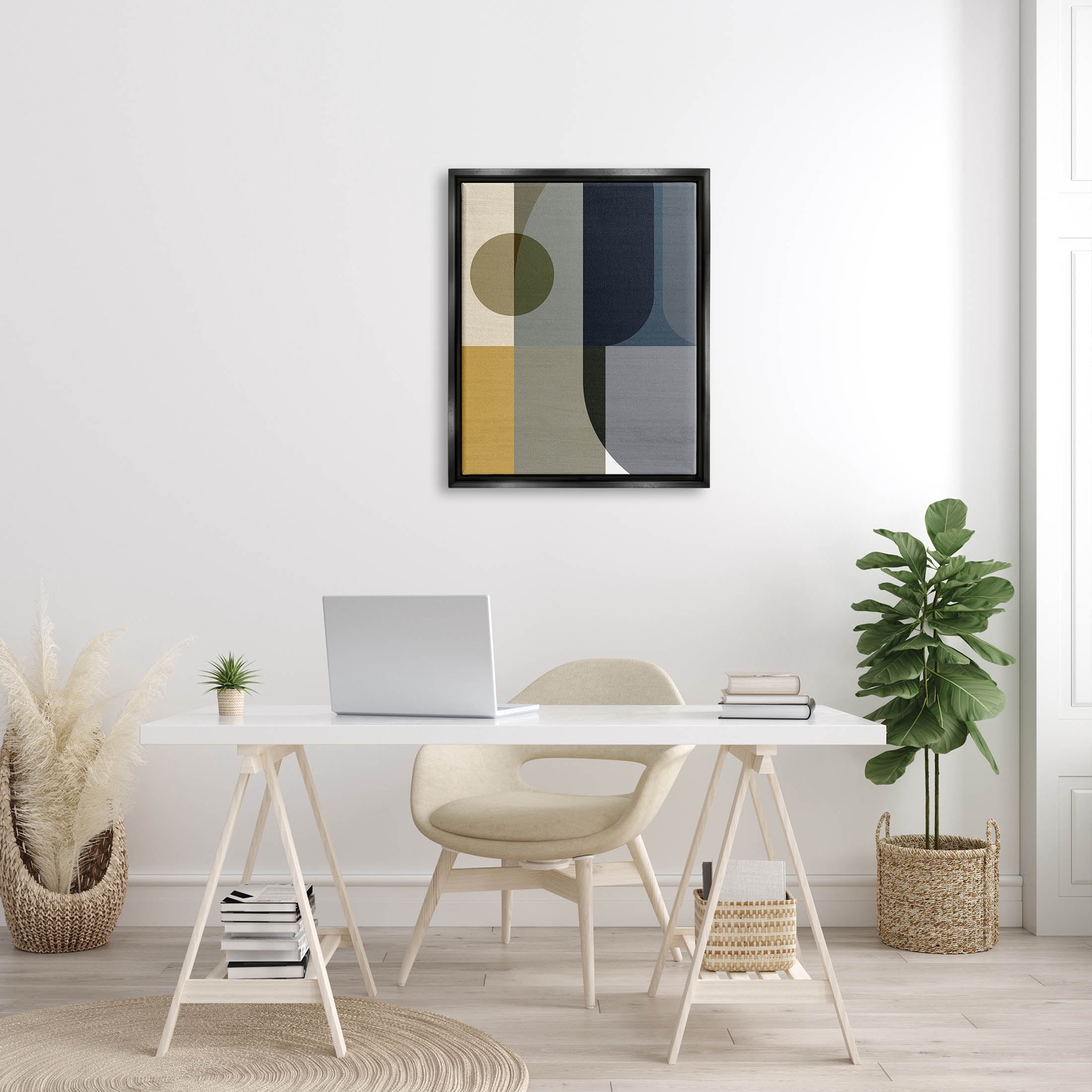 Distinct Geometric Layered Shapes Abstract Graphic Art Jet Black Framed Art Print Wall Art