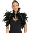 thumbnail image 5 of Xinwanna Gothic Style Fake Collar with Layered Feathers Lightweight Durable Fabric Feather Cape Black Shawl Versatile Accessory (Brown), 5 of 13
