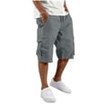 thumbnail image 3 of BiZtdJrK Mens Knee-Length Athletic Sport Short Solid Casual Drawstring Cargo Shorts with Multi-Pocket Going Out Outfits Dark Gray XL, 3 of 8