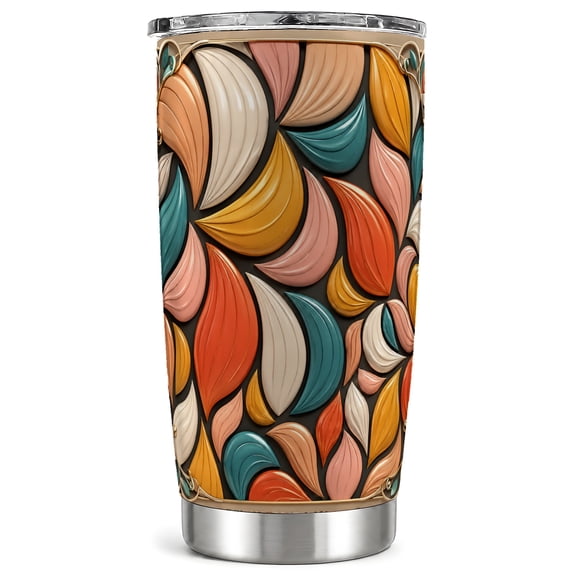 Abstract Leaves Tumbler 20oz, Fall Tumbler, Stainless Steel Travel Cup
