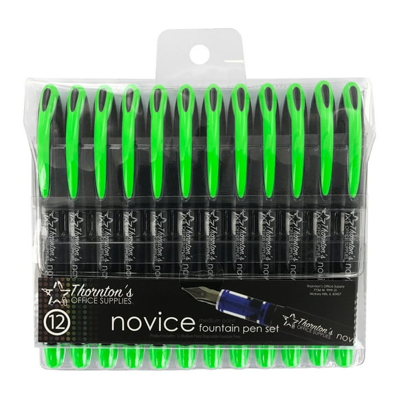 Thornton's Office Supplies Novice Disposable Medium Point Light Green Ink Fountain Pens Pack of 12 TOS-DFPLTGRN12M Journaling and Calligraphy Pen for Smooth Writing - Gift for Beginner Artist