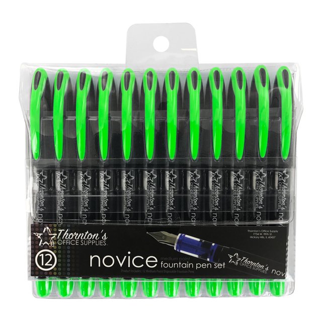 Thornton's Office Supplies Novice Disposable Medium Point Light Green Ink Fountain Pens Pack of 12 TOS-DFPLTGRN12M Journaling and Calligraphy Pen for Smooth Writing - Gift for Beginner Artist