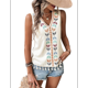 thumbnail image 1 of Camiseta Sin Mangas Informal con Cuello en V, Bordada y Estampado Gráfico para Mujer, Estilo Bohemio, con Dobladillo con Borlas. Albaricoque M, 1 of 8