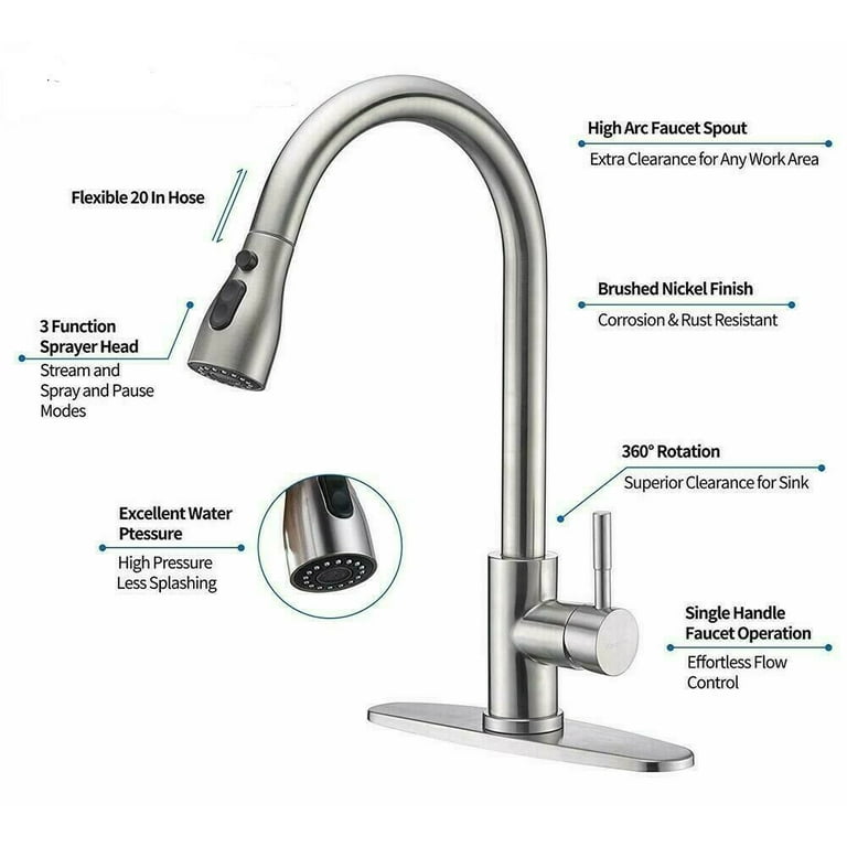 Brushed Nickel Kitchen Sink Faucet Pull Down Sprayer Single Handle Mixer Tap G3/8 DN10 Brushed Nickel Kitchen Sink Faucet Pull Down Sprayer Single Handle Mixer Tap G3/8 DN10