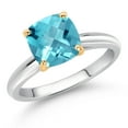 thumbnail image 2 of Gem Stone King 10K White and Yellow Gold Swiss Blue Topaz Solitaire Engagement Ring for Women (2.75 Cttw, Cushion Checkerboard 8MM, Gemstone November Birthstone, Available in Size 5, 6, 7, 8, 9), 2 of 4