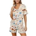 thumbnail image 5 of Enjoytime Cute Pajama Sets for Women Print Comfy 2 Piece Sleepwear Short Sleeve Button Down Shirts with Shorts Loungewear Set, 5 of 7