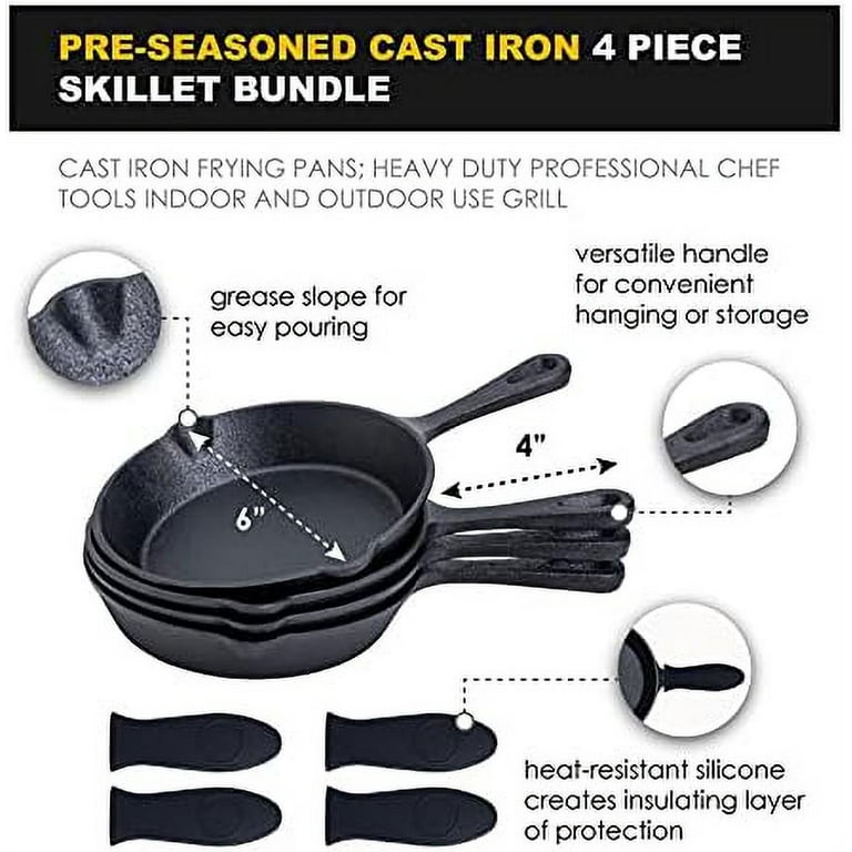 Tioncy 15 Pcs Mini Cast Iron Skillets Set 4 Inches 5.5 Inches and 6.3  Inches Small Skillet Black Cast Iron Frying Pans Non Stick for Indoor  Outdoor