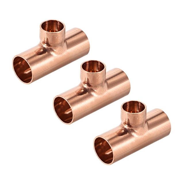 Tee de reducción de cobre de 1/2 pulgada x 5/8 pulgada, accesorio de tubería de presión de cobre para suministro de plomería y refrigeración, 3 piezas