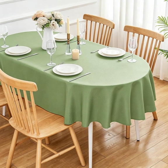 Sage Green Oval Tablecloth 60 x 84 Inch - 200 GSM Polyester Fabric Wrinkle Resistant Washable Table Cloth, Solid Color Table Cover for Dining, Wedding, Party, Banquet and Outdoor Use