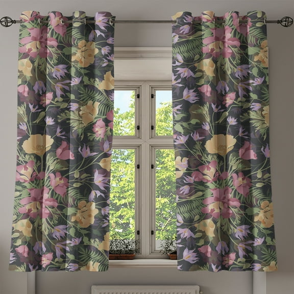 Ambesonne Floral Design Grommet Curtain, Fantasy Garden Scene, 50"x60", Pale Pink Pistachio Green
