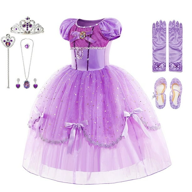 Vestido de Princesa Sofía para niñas, manga abullonada de fantasía, vestidos de fiesta con cuentas florales, disfraz de Princesa Sofía para Halloween Fivean unisex