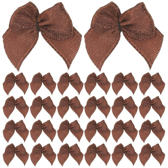 Masteelf  100 Pcs Small Flower with Ribbon Bow Wrap Girls Crafts Baby Hair Accessories Coffee