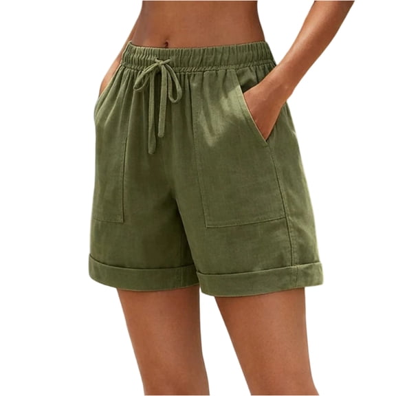Womens Casual Cargo Shorts, Comfy Utility Shorts with Patch Pockets, Solid Color High Waist Cuffed Summer Shorts, S-3XL